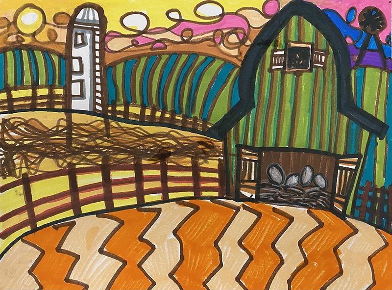 Fiest Elementary School first grade student Makenzie Brown’s artwork “Farm on the Hill,” earned Best of Show.